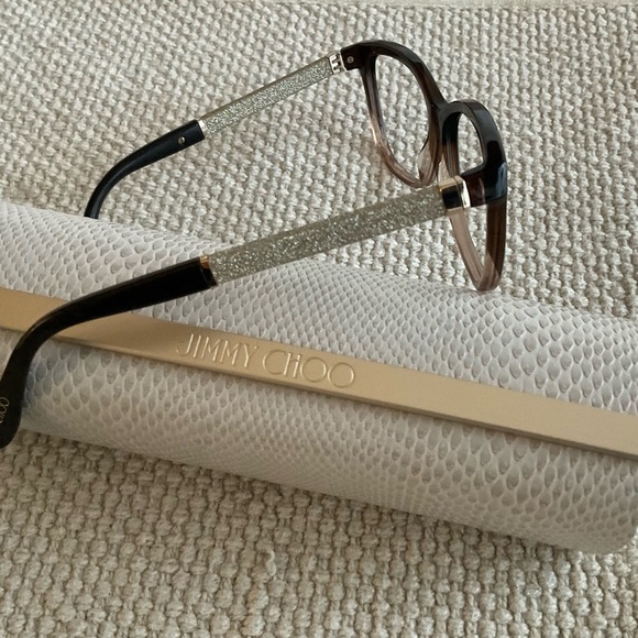 Jimmy Choo JC105 Eyeglass frames Dark Brown Gradient Silver Sparkle on Arms - Picture 3 of 5